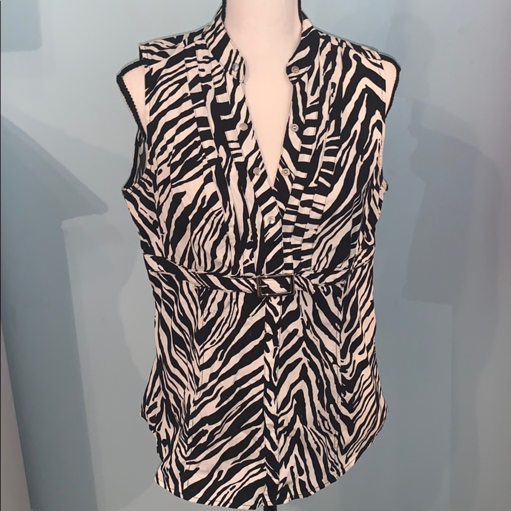 Zebra Half Button Tank Top Blouse